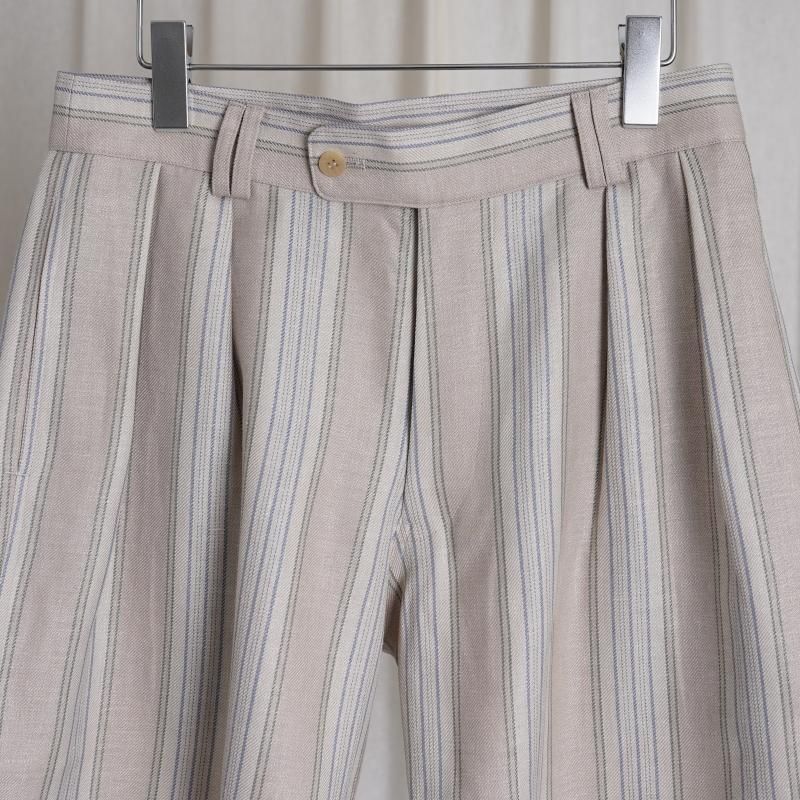 Cale   LINEN WOOL SILK 2 TUCK SHORTS / STRIPE