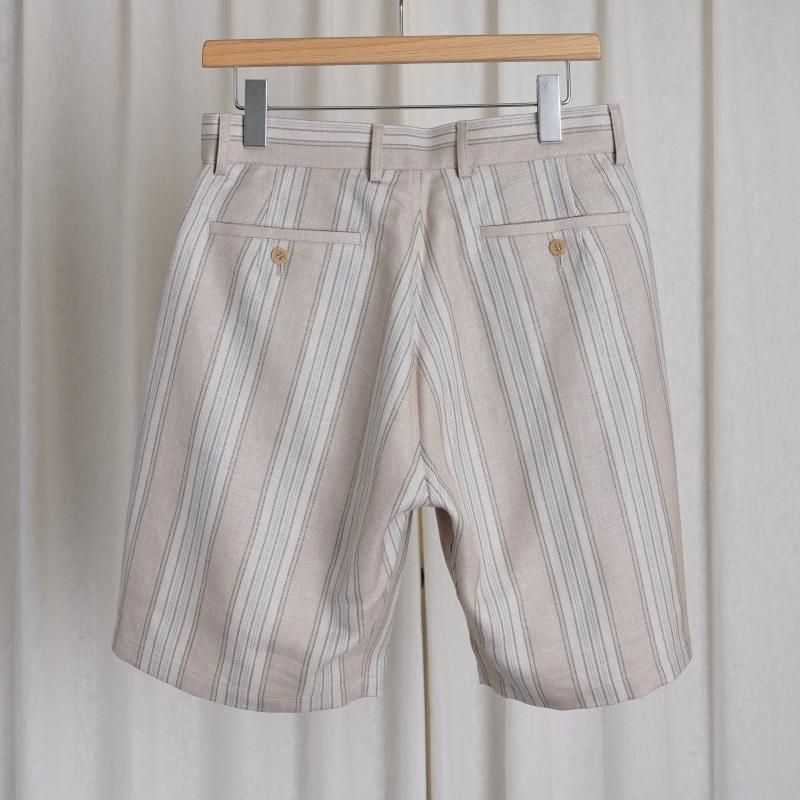 Cale   LINEN WOOL SILK 2 TUCK SHORTS / STRIPE