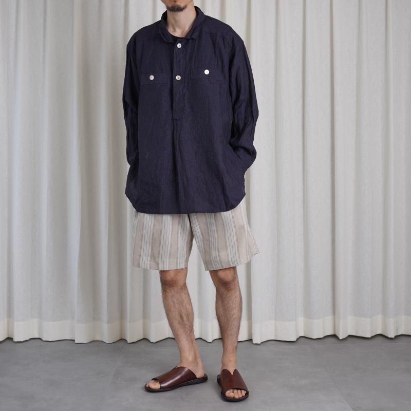 Cale   LINEN WOOL SILK 2 TUCK SHORTS / STRIPE