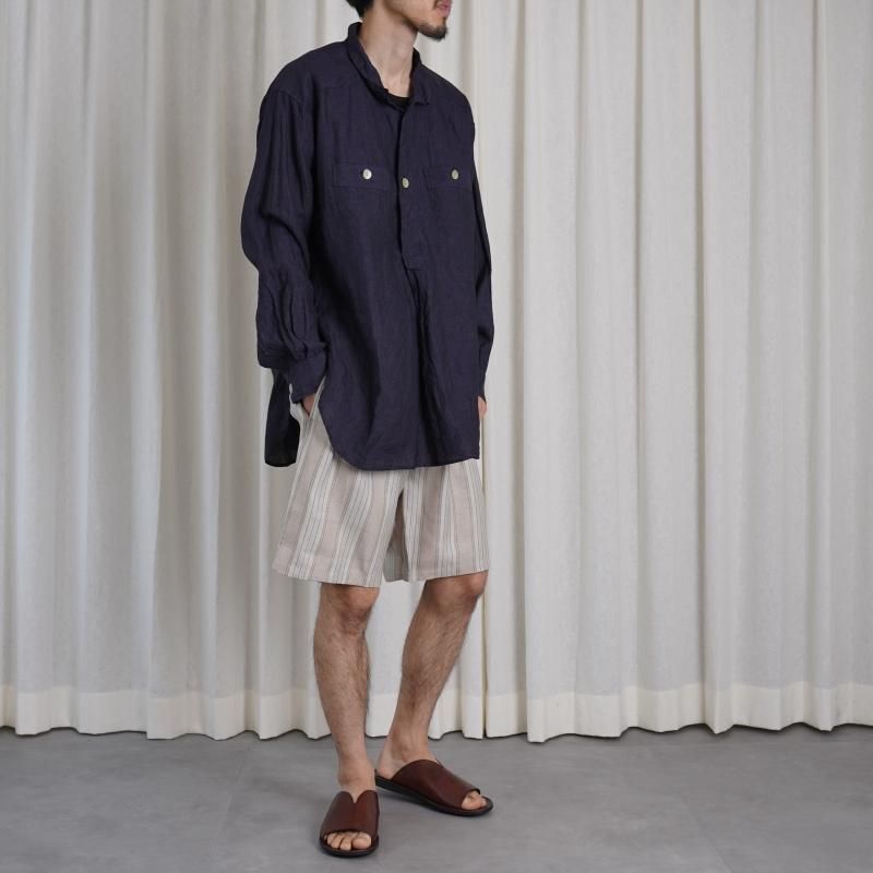 Cale   LINEN WOOL SILK 2 TUCK SHORTS / STRIPE