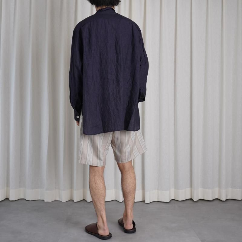 Cale   LINEN WOOL SILK 2 TUCK SHORTS / STRIPE