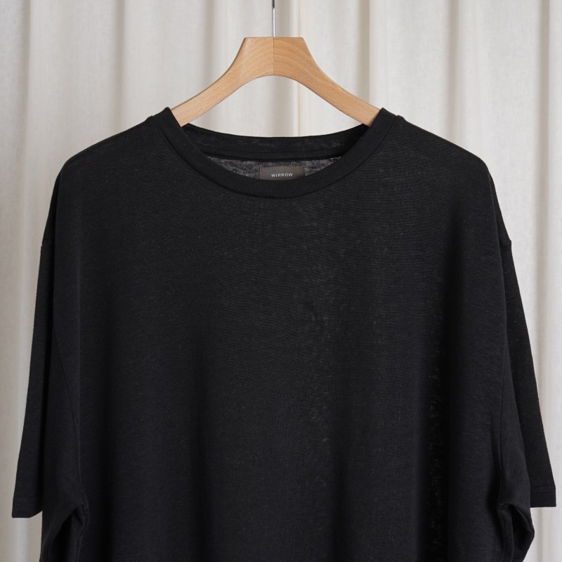 WIRROW ウィロウ】 LINEN COTTON HALF SLEEVE CUT＆SEWN / BLACK - Avelia ONLINE STORE