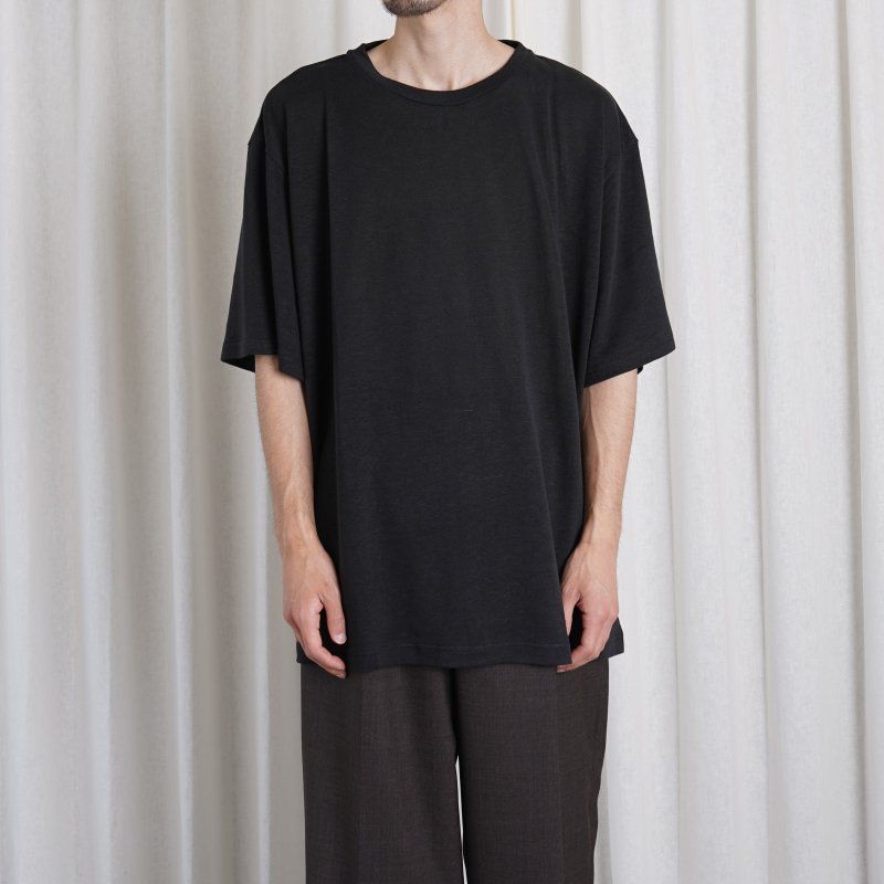 WIRROW ウィロウ】 LINEN COTTON HALF SLEEVE CUT＆SEWN / BLACK - Avelia ONLINE STORE