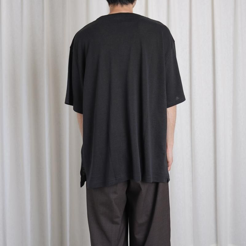 WIRROW ウィロウ】 LINEN COTTON HALF SLEEVE CUT＆SEWN / BLACK