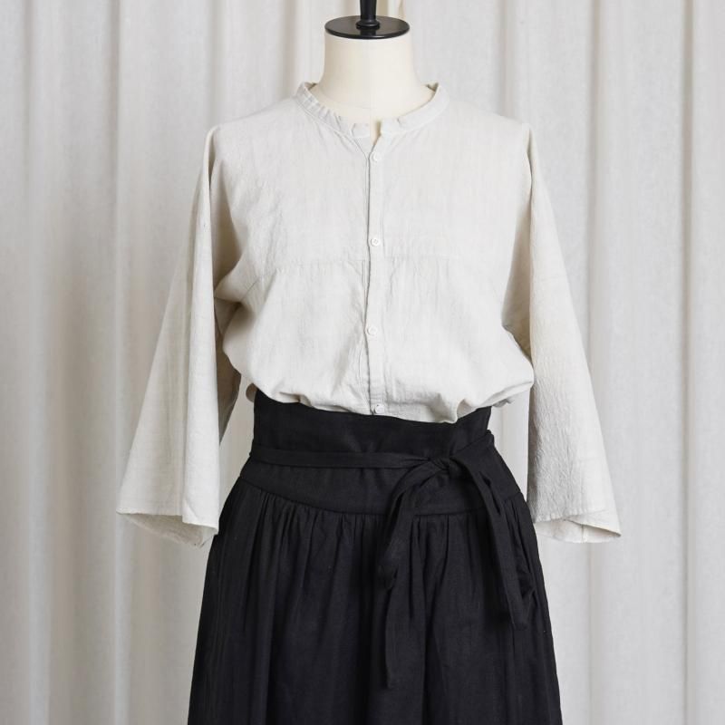 MITTAN 綾織絹麻巻きスカート　黒 綾織絹麻巻きスカート 黒 （UNISEX）−SK-04− | mienisi