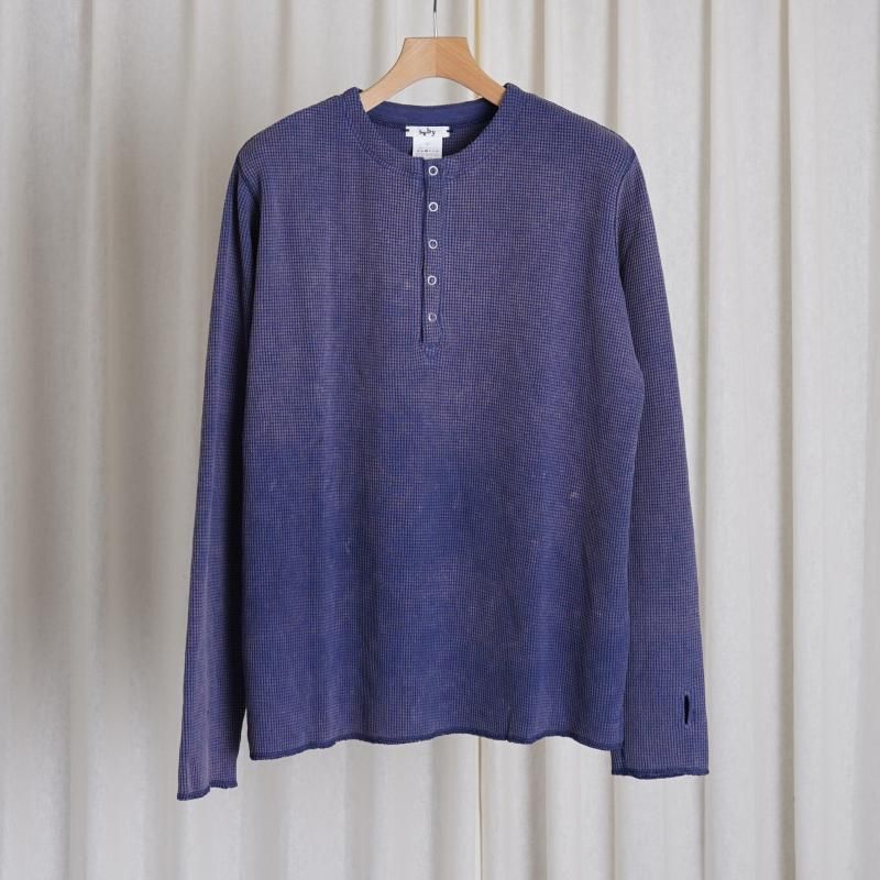 Saby ХWAFFLE HENRY NECK SHIRTS -pigment stone wash- / MID NIGHT