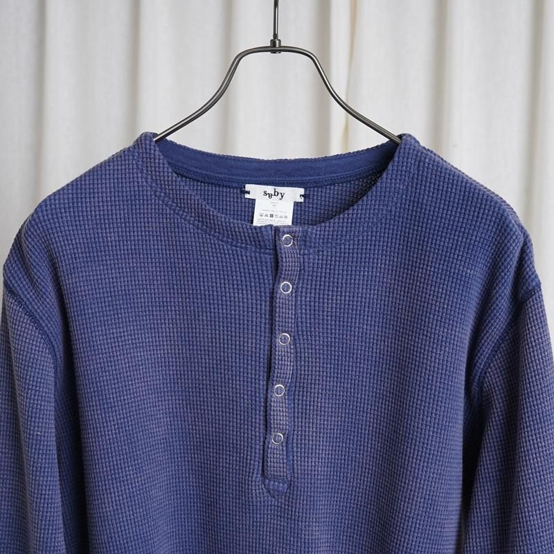 Saby ХWAFFLE HENRY NECK SHIRTS -pigment stone wash- / MID NIGHT
