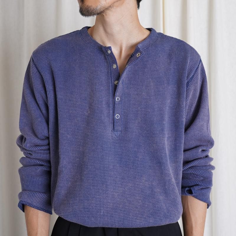 Saby ХWAFFLE HENRY NECK SHIRTS -pigment stone wash- / MID NIGHT