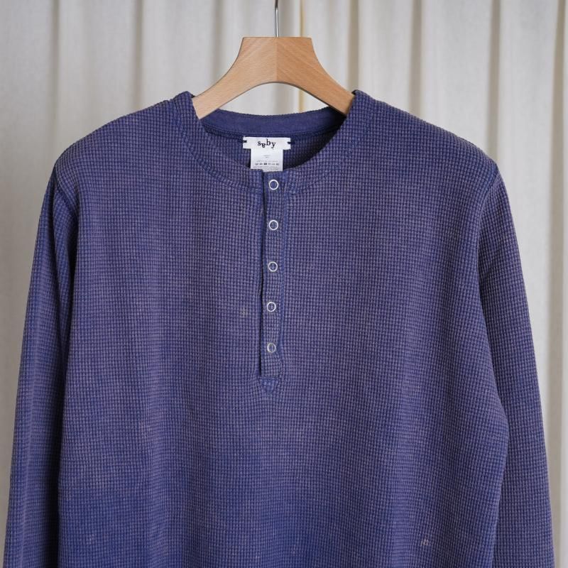 Saby ХWAFFLE HENRY NECK SHIRTS -pigment stone wash- / MID NIGHT
