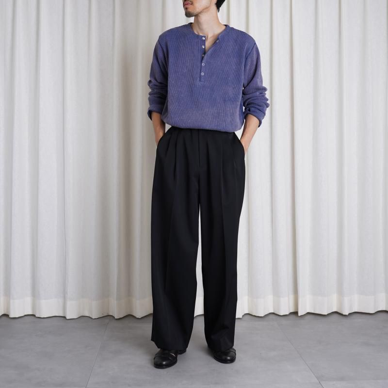 Saby ХWAFFLE HENRY NECK SHIRTS -pigment stone wash- / MID NIGHT