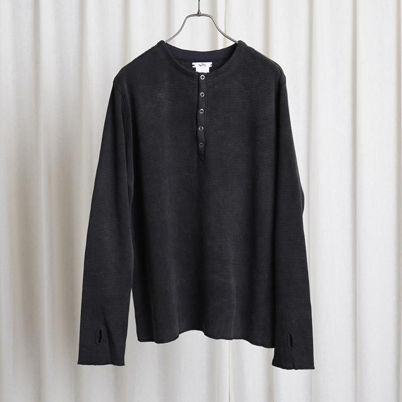 Saby ХWAFFLE HENRY NECK SHIRTS -pigment stone wash- /SUMI