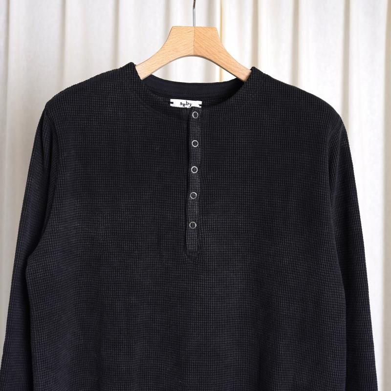 Saby ХWAFFLE HENRY NECK SHIRTS -pigment stone wash- /SUMI