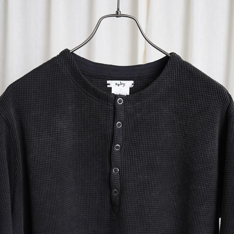 Saby ХWAFFLE HENRY NECK SHIRTS -pigment stone wash- /SUMI