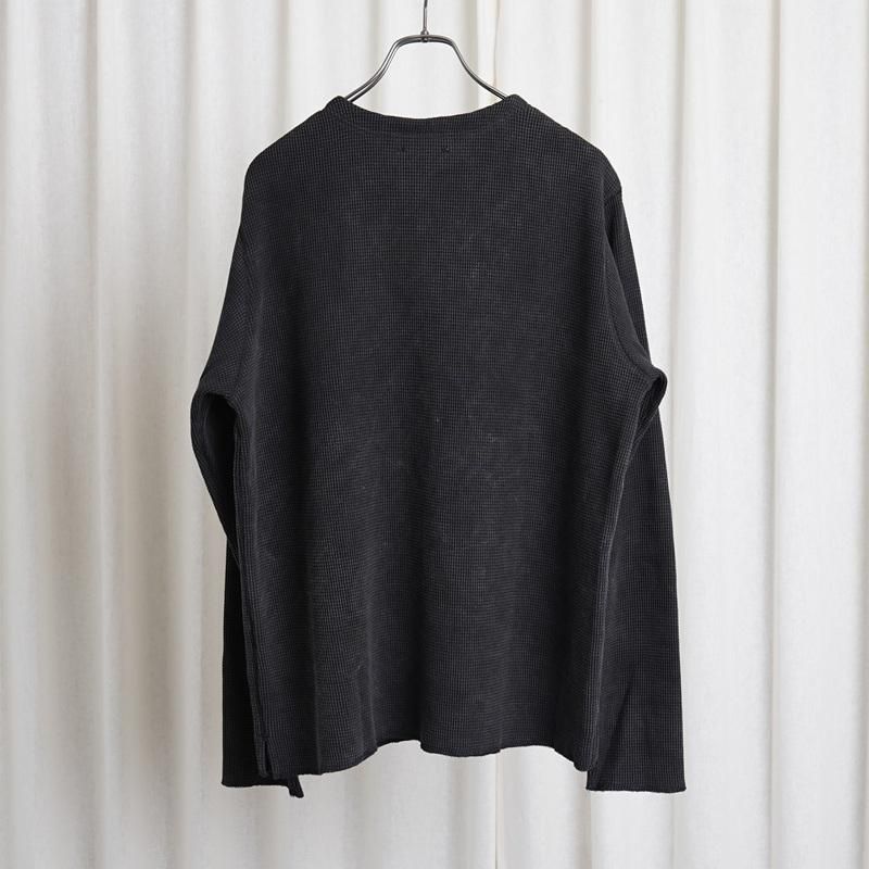 Saby ХWAFFLE HENRY NECK SHIRTS -pigment stone wash- /SUMI