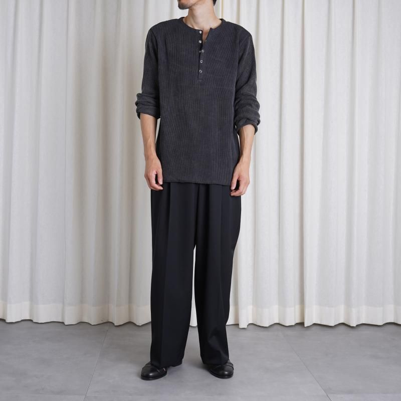 Saby ХWAFFLE HENRY NECK SHIRTS -pigment stone wash- /SUMI