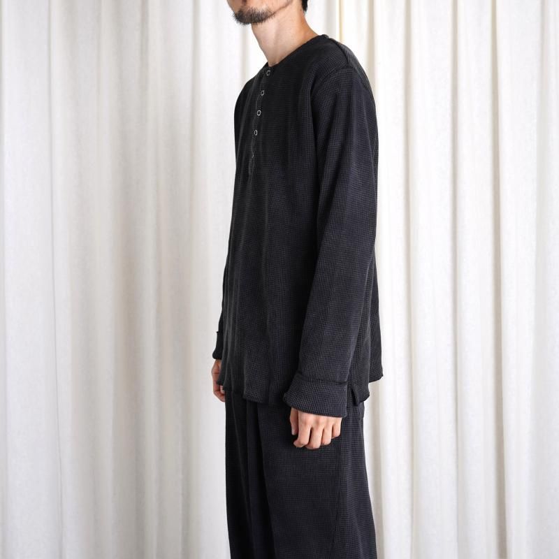 Saby ХWAFFLE HENRY NECK SHIRTS -pigment stone wash- /SUMI