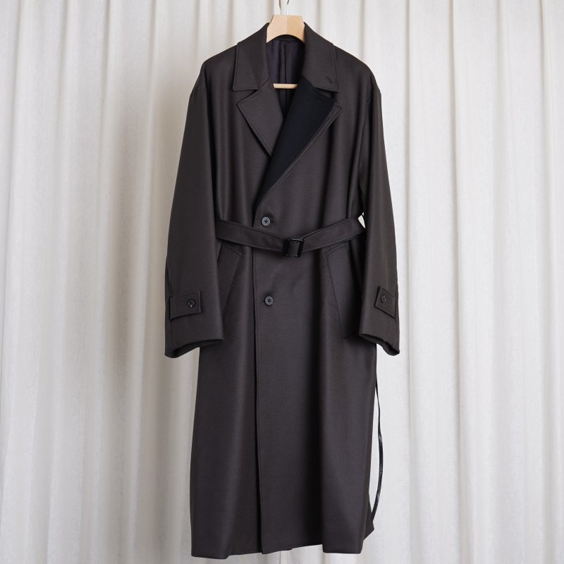 ssstein シュタイン】 DOUBLE LAPELED DOUBLE BREASTED COAT / GREY KHAKI x BLACK -  Avelia ONLINE STORE