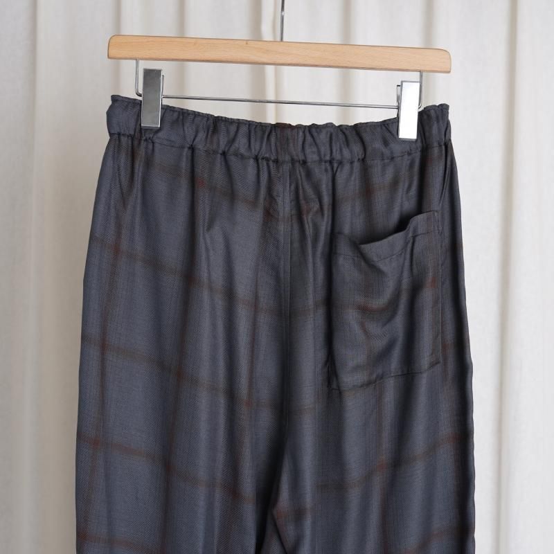 YOKE  衼RAYON WOOL PLAID EASY PANTS / CHARCOAL