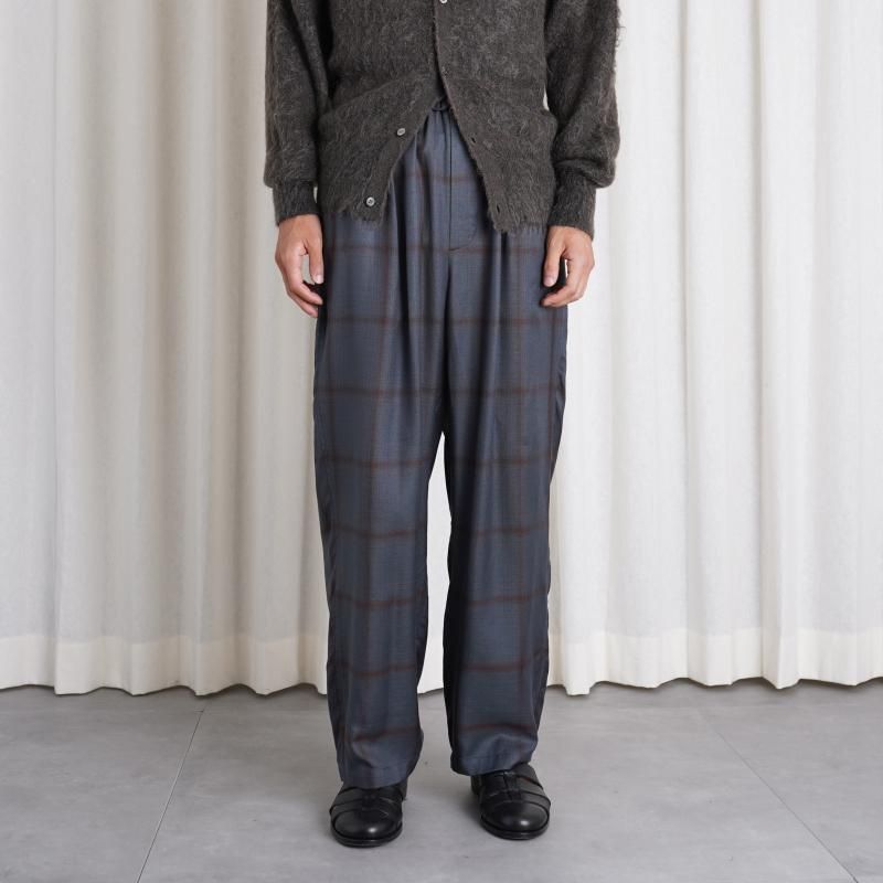 YOKE  衼RAYON WOOL PLAID EASY PANTS / CHARCOAL