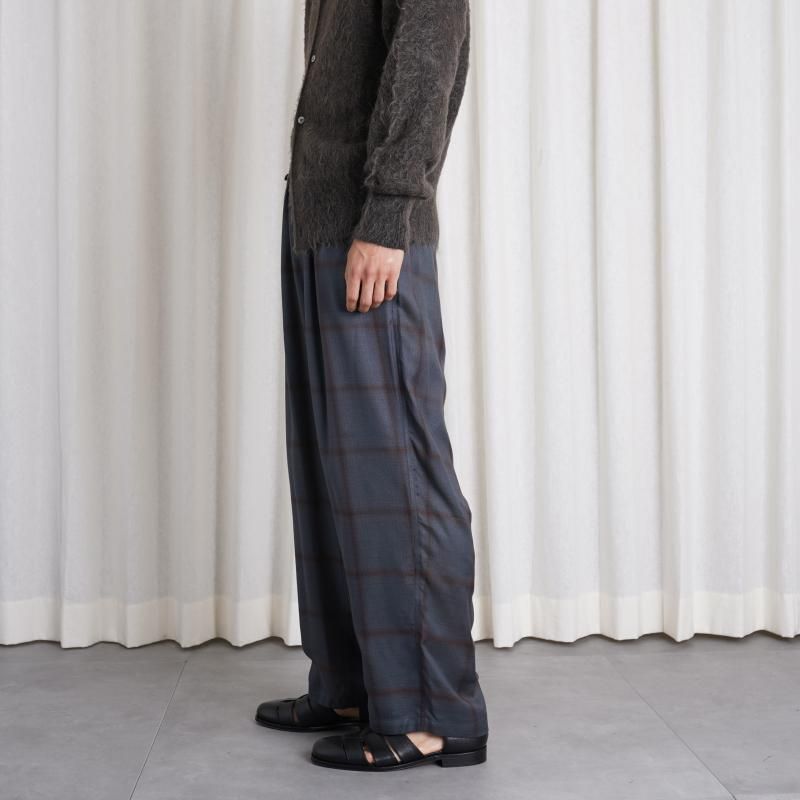 YOKE  衼RAYON WOOL PLAID EASY PANTS / CHARCOAL