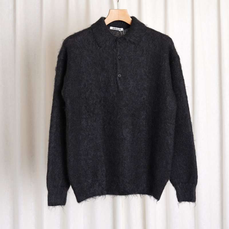 AURALEE オーラリー】 BRUSHED SUPER KID MOHAIR KNIT POLO / INK BLACK - Avelia  ONLINE STORE