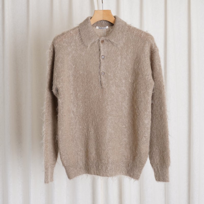 AURALEE オーラリー】 BRUSHED SUPER KID MOHAIR KNIT POLO / GRAY BEIGE - Avelia  ONLINE STORE