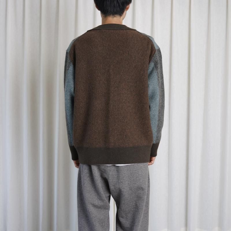 Slopeslow ץ YAK LAMBSWOOL TRICOLOR CARDIGAN / BLUE KHAKI