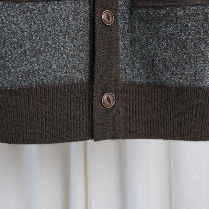 Slopeslow ץ YAK LAMBSWOOL TRICOLOR CARDIGAN / BLUE KHAKI