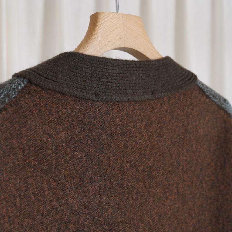 Slopeslow ץ YAK LAMBSWOOL TRICOLOR CARDIGAN / BLUE KHAKI