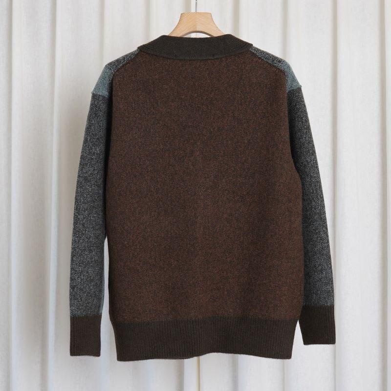 Slopeslow ץ YAK LAMBSWOOL TRICOLOR CARDIGAN / BLUE KHAKI