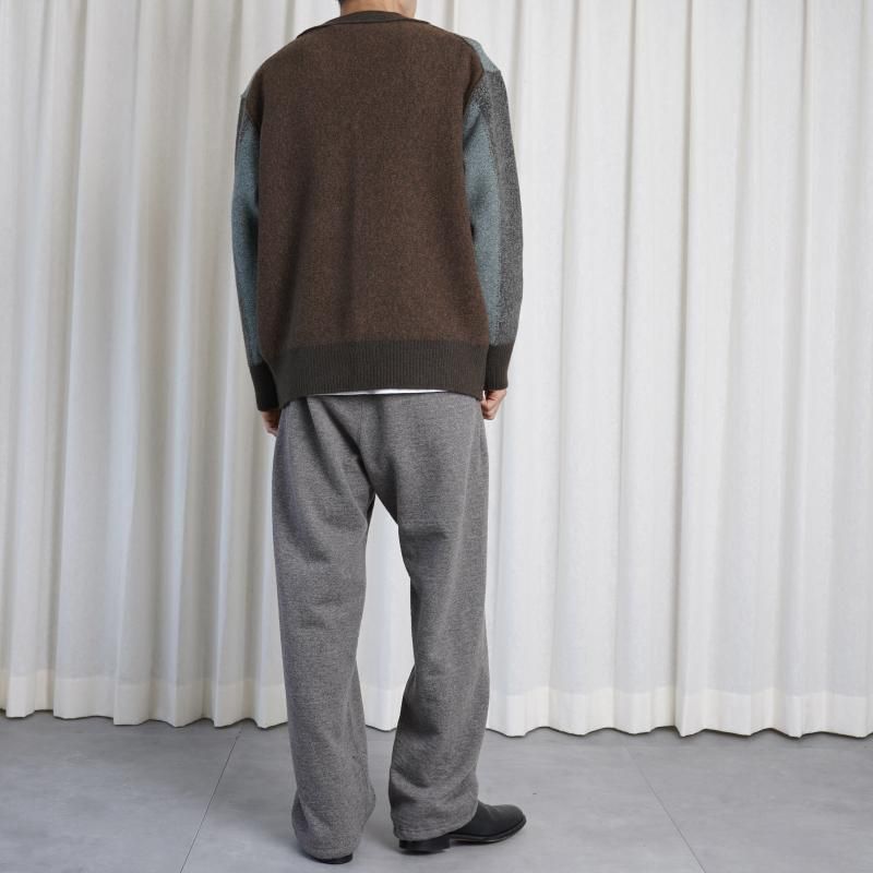 Slopeslow ץ YAK LAMBSWOOL TRICOLOR CARDIGAN / BLUE KHAKI