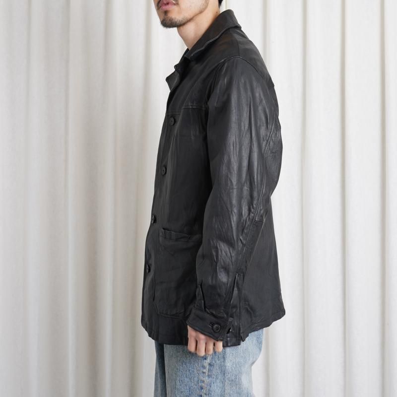 25S/SۡYOKE 衼 GOAT LEATHER CAR COAT / BLACK 