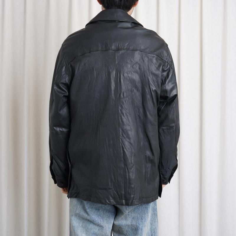 25S/SۡYOKE 衼 GOAT LEATHER CAR COAT / BLACK 