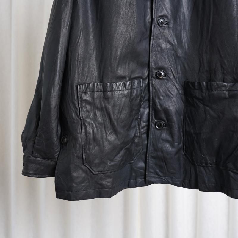 25S/SۡYOKE 衼 GOAT LEATHER CAR COAT / BLACK 