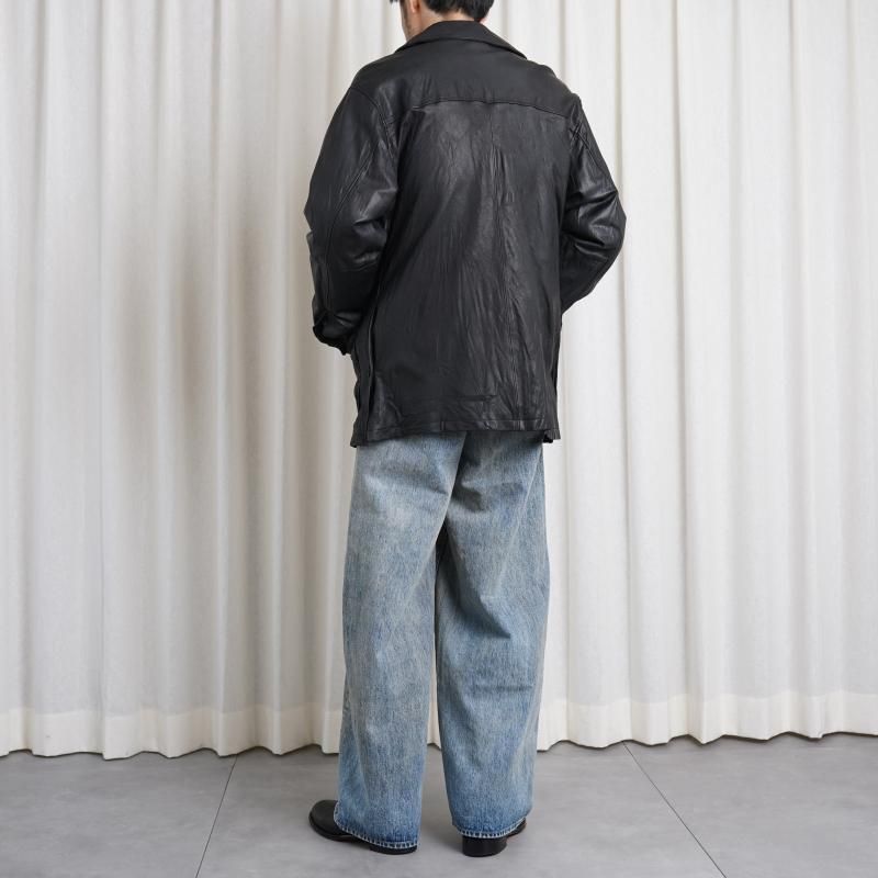 25S/SۡYOKE 衼 GOAT LEATHER CAR COAT / BLACK 