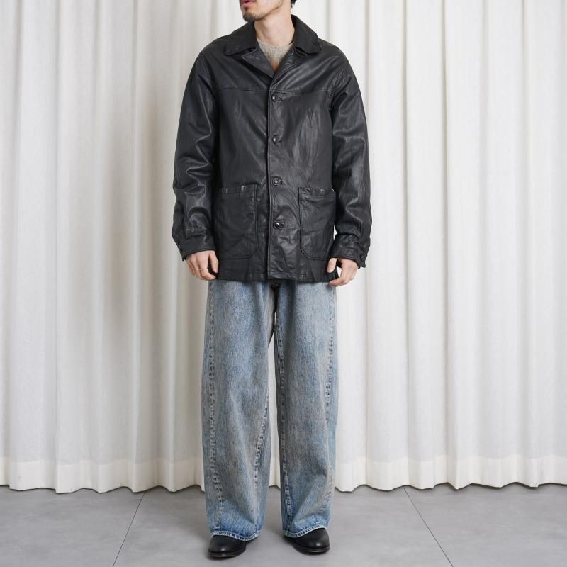 25S/SۡYOKE 衼 GOAT LEATHER CAR COAT / BLACK 