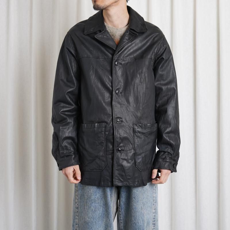 25S/SۡYOKE 衼 GOAT LEATHER CAR COAT / BLACK 