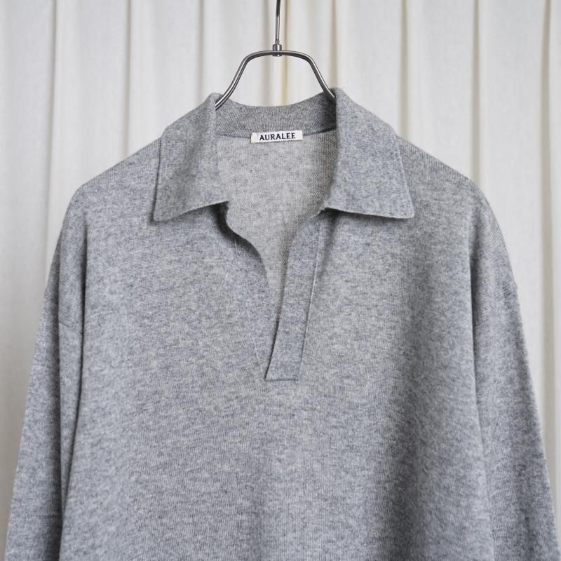 25S/SۡAURALEE ꡼SUPER FINE CASHMERE SILK KNIT SKIPPER POLO / TOP GRAY