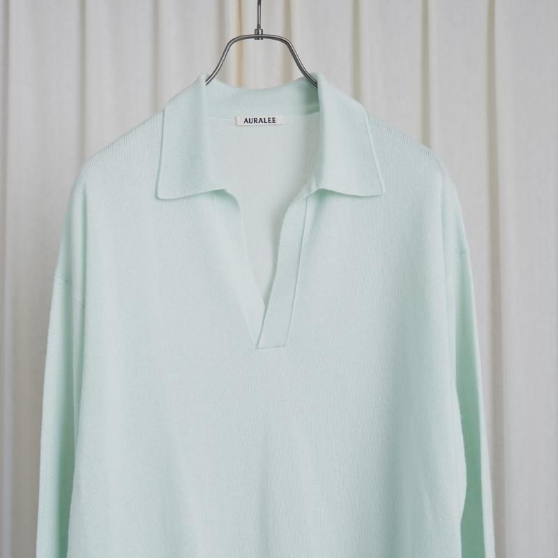 25S/SۡAURALEE ꡼SUPER FINE CASHMERE SILK KNIT SKIPPER POLO / WHITE GREEN