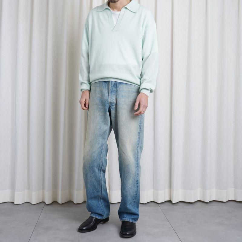 25S/SۡAURALEE ꡼SUPER FINE CASHMERE SILK KNIT SKIPPER POLO / WHITE GREEN