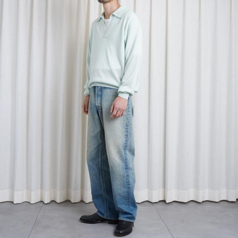 25S/SۡAURALEE ꡼SUPER FINE CASHMERE SILK KNIT SKIPPER POLO / WHITE GREEN