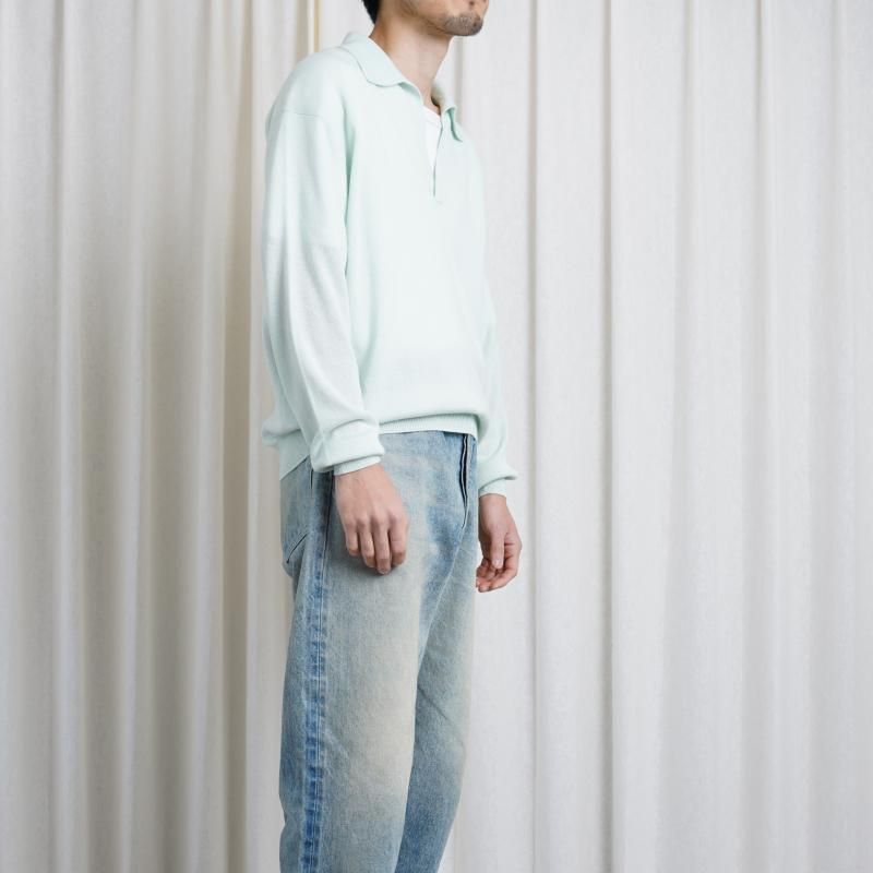 25S/SۡAURALEE ꡼SUPER FINE CASHMERE SILK KNIT SKIPPER POLO / WHITE GREEN