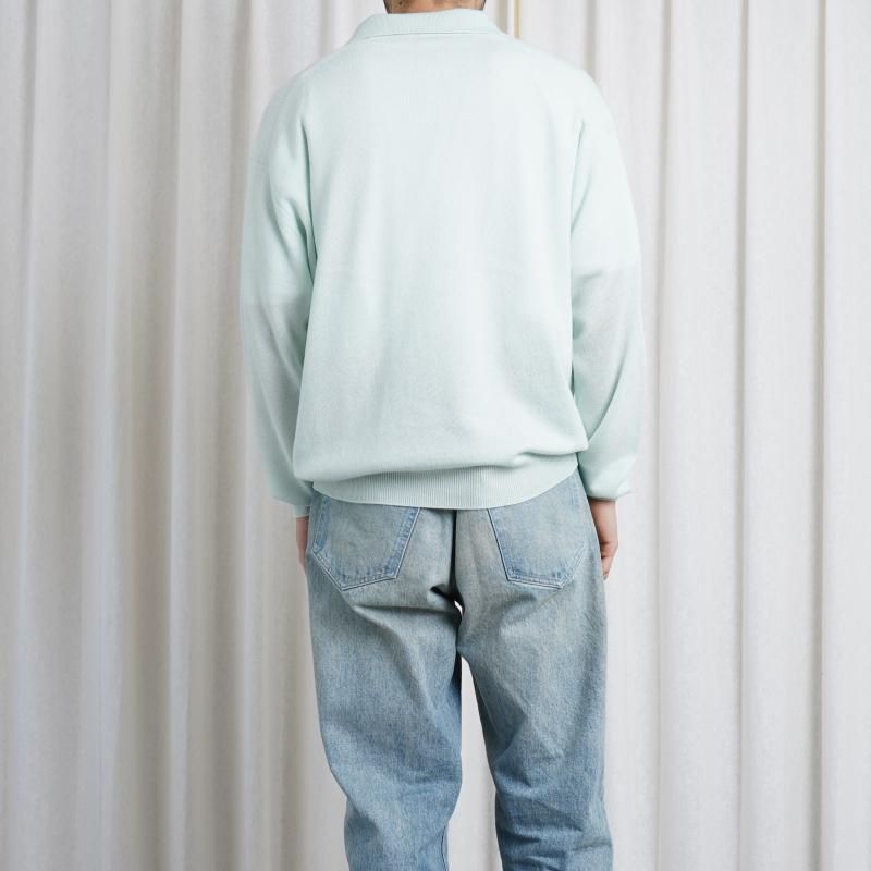 25S/SۡAURALEE ꡼SUPER FINE CASHMERE SILK KNIT SKIPPER POLO / WHITE GREEN