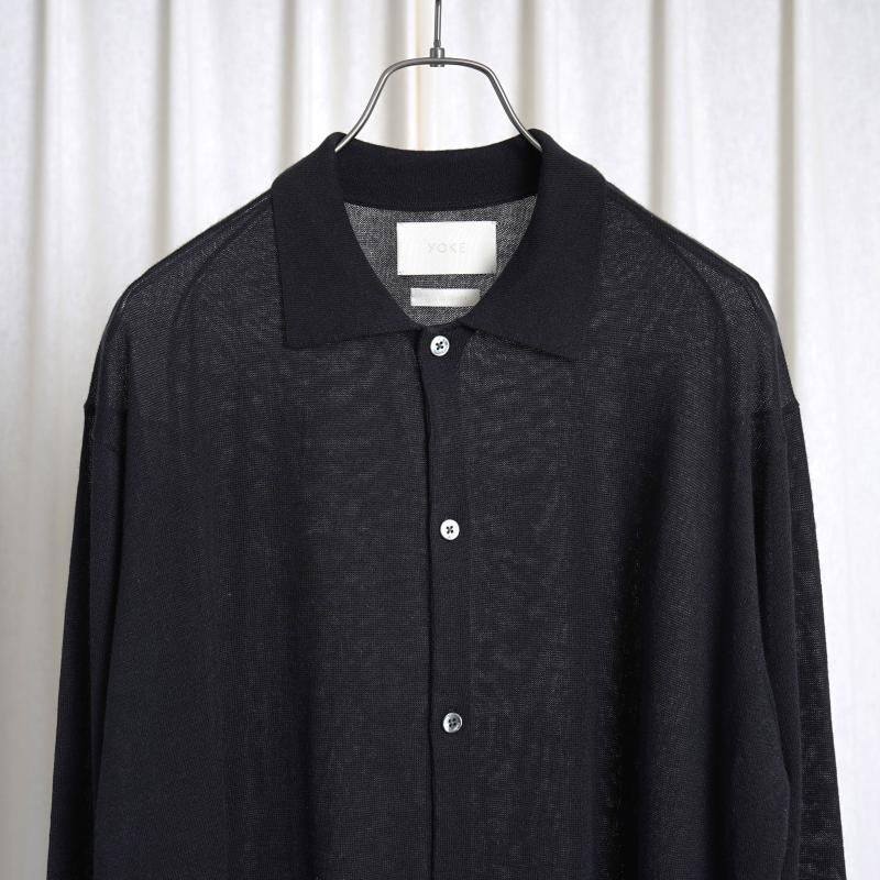 25S/SۡYOKE 衼SILK CASHMERE SHEER SHIRT CARDIGAN / BLACK