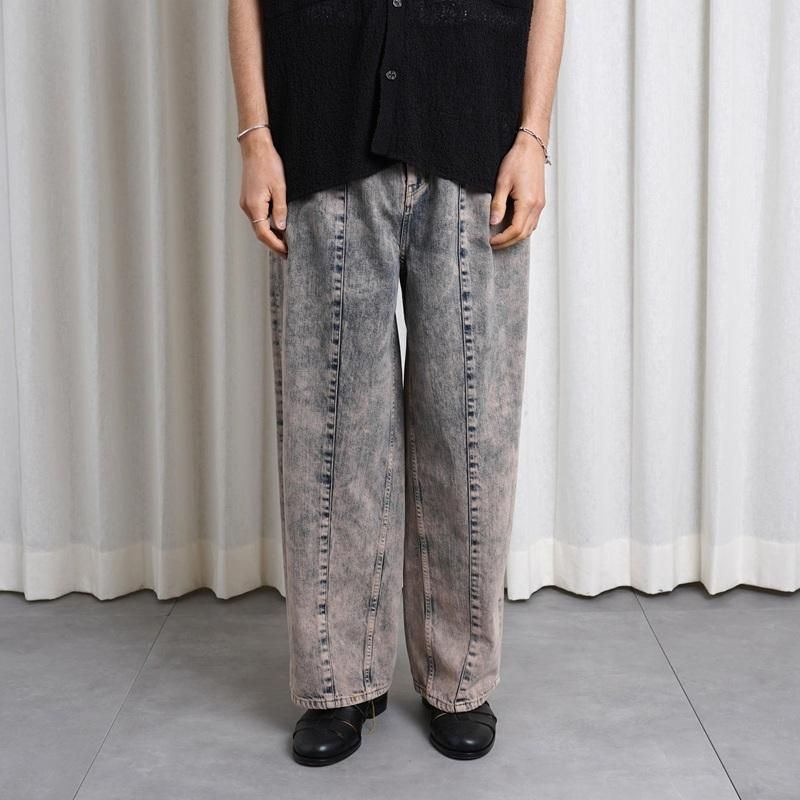 25S/SۡYOKE  衼BLEACHE&OVER DYE DENIM WIDE-LEG BUGGY PANTS / PINK