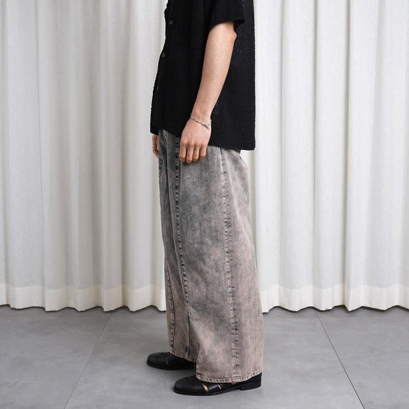 25S/SۡYOKE  衼BLEACHE&OVER DYE DENIM WIDE-LEG BUGGY PANTS / PINK