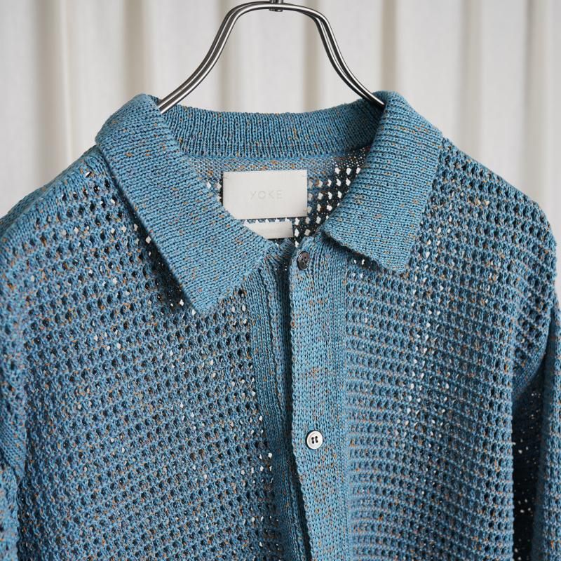 25S/SۡYOKE 衼 MESH KNITTED SHIRT CARDIGAN /  BLUE


