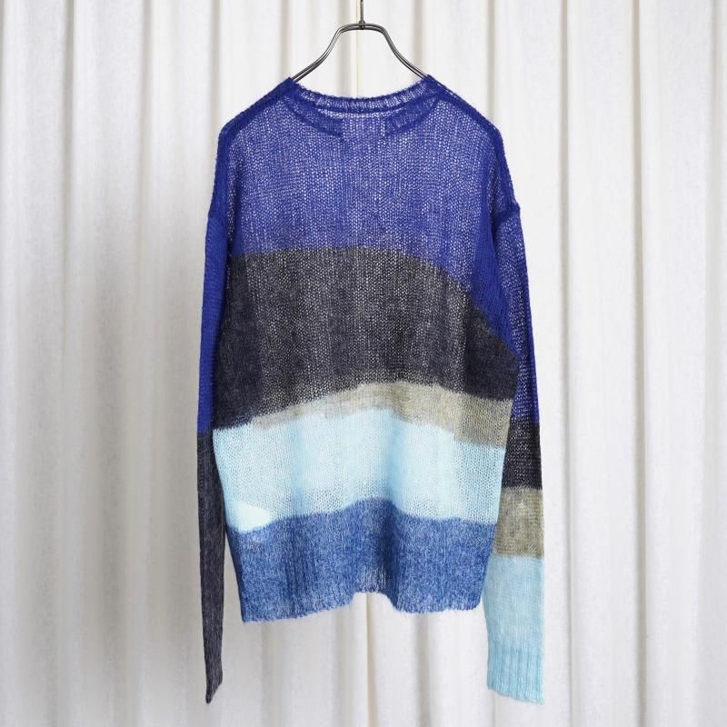 25S/SۡYOKE 衼MOHAIR INTARSIA SHEER SWEATER / NAVY