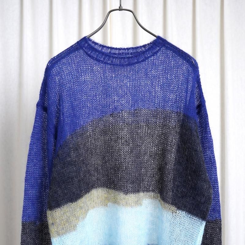 25S/SۡYOKE 衼MOHAIR INTARSIA SHEER SWEATER / NAVY