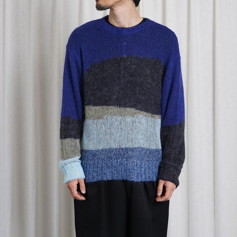 25S/SۡYOKE 衼MOHAIR INTARSIA SHEER SWEATER / NAVY